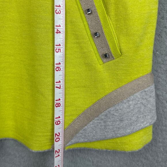Tricot Wool Blend Sweater Made In Italy Chartreuse Gray Sequins Size 4 Designer - Picture 5 of 10